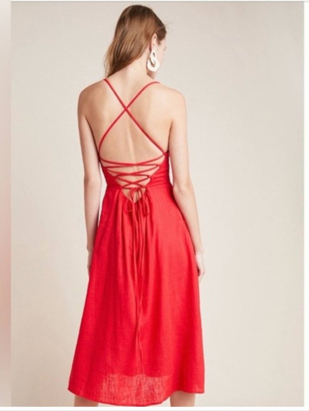Anthropologie Moon River Red Linen Dress L